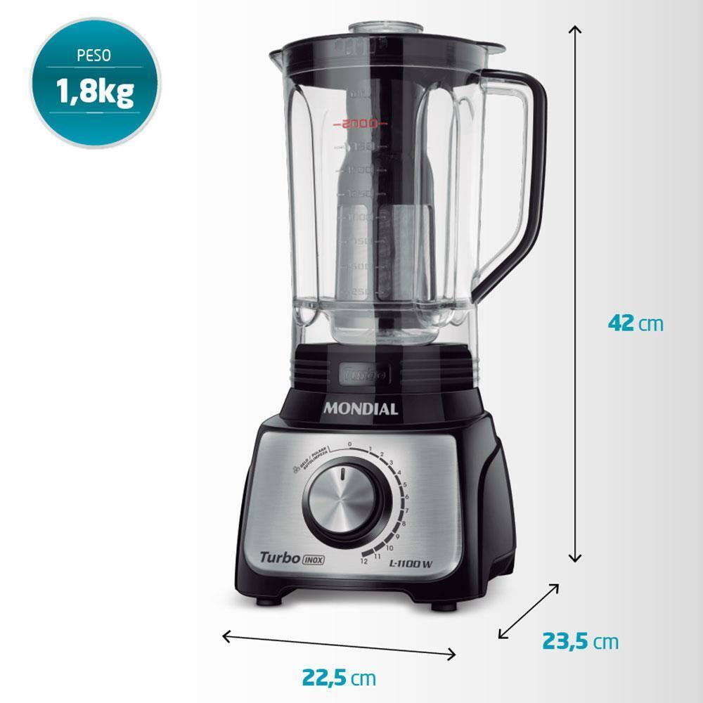 Liquidificador Mondial Turbo L-1100 3L 1100W 12 Velocidades Preto/Inox - 7