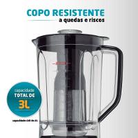 Liquidificador Mondial Turbo L-1100 3L 1100W 12 Velocidades Preto/Inox - 3