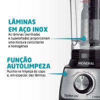 Liquidificador Mondial Turbo L-1100 3L 1100W 12 Velocidades Preto/Inox - 5