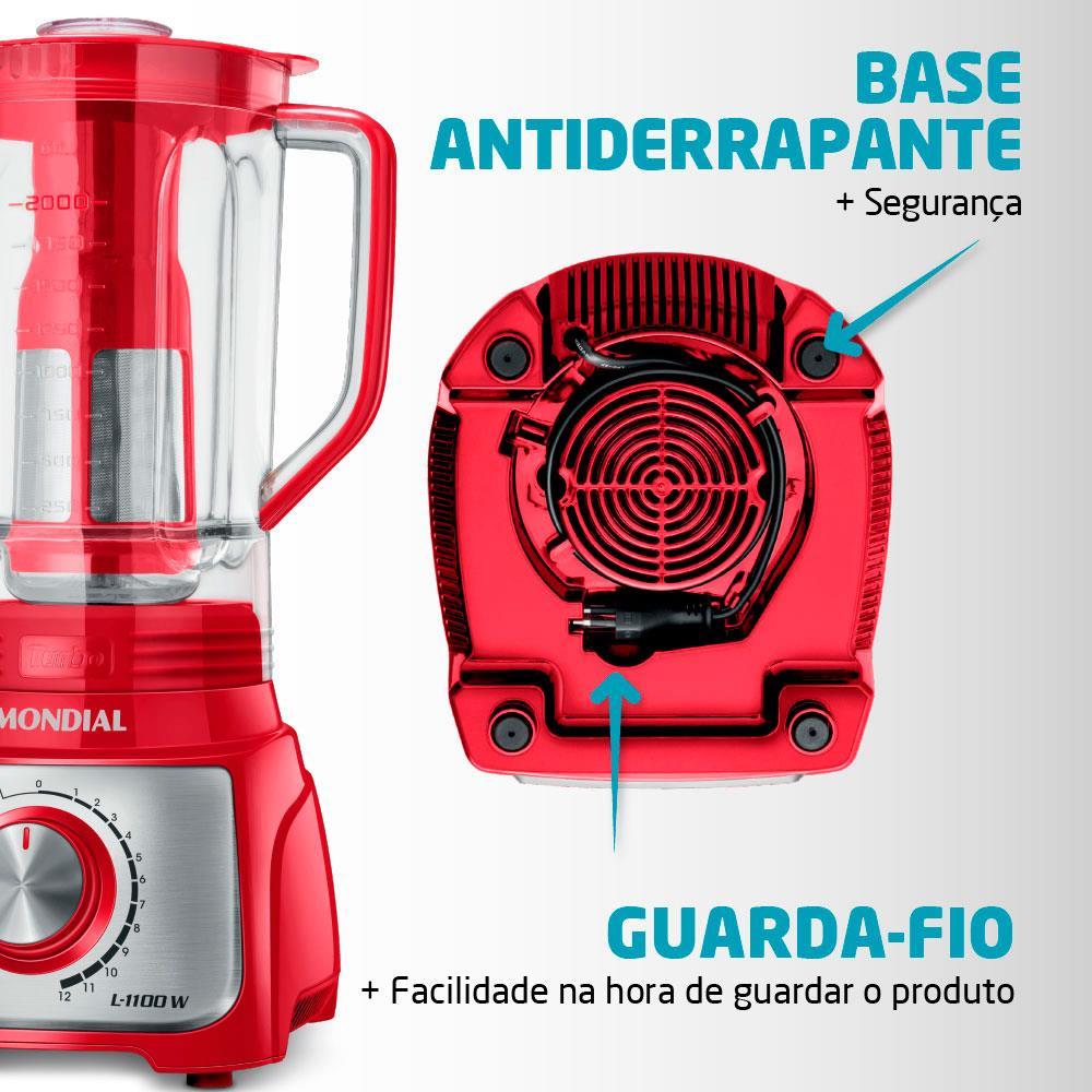Liquidificador Mondial Turbo L-1100 3L 1100W 12 Velocidades Vermelho/Inox - 6