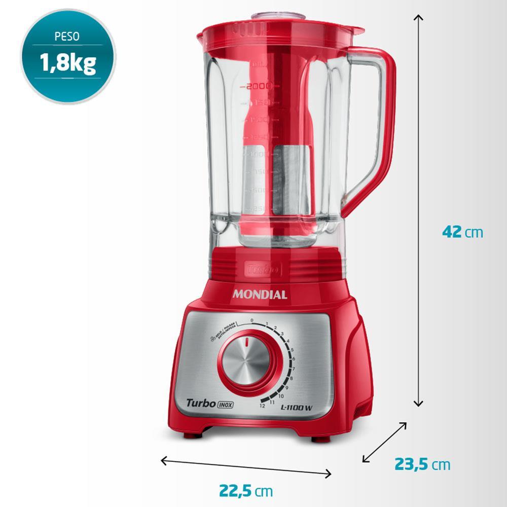 Liquidificador Mondial Turbo L-1100 3L 1100W 12 Velocidades Vermelho/Inox - 7