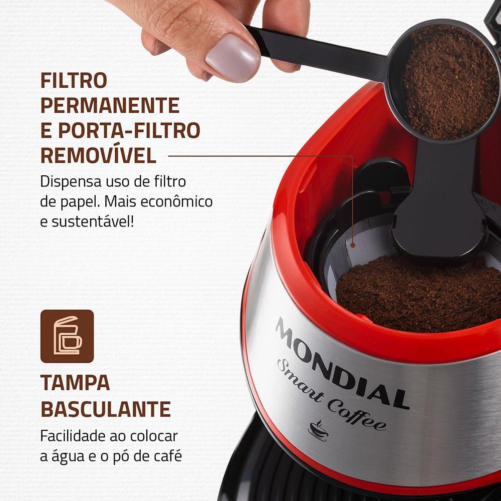 Cafeteira Elétrica Mondial Smart Coffee C-42 com 2 Xícaras Vermelha - 4