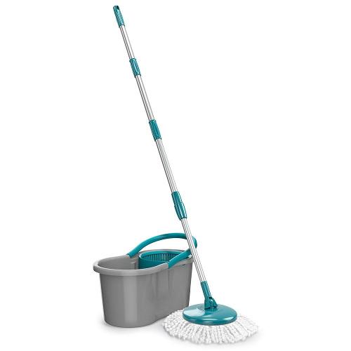 Mop Giratório FlashLimp Fit MOP5010 com Balde, Cabo Telescópico e Refil - Cinza/Verde