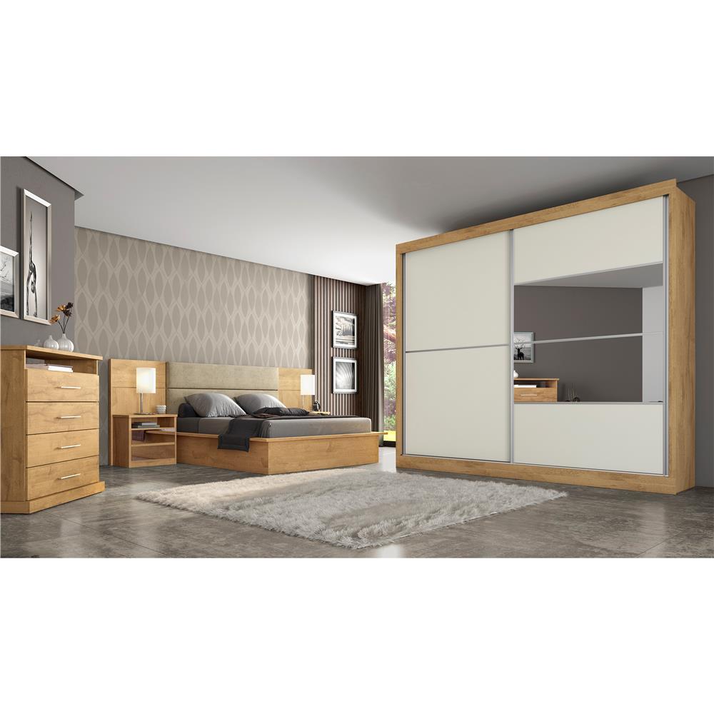 Guarda-Roupa Casal Móveis Europa Londres Flex com Espelho, 2 Portas de Correr e 4 Gavetas - 205cm de largura - 2