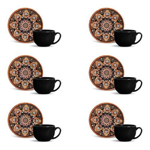 Conjunto de Xícaras de Chá Porto Brasil Coup Damasco em Faiança Feldspática 260 ml - 6 Peças
