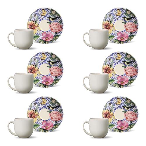 Conjunto de Xícaras de Café Porto Brasil Coup Garden em Faiança Feldspática 112 ml - 6 Peças