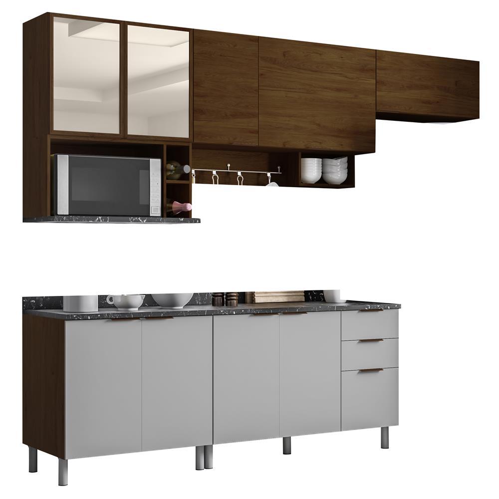 Cozinha Completa Bartira Rubi com 9 Portas, 3 Gavetas e 6 Prateleiras - 280cm de largura - 2