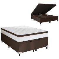 Cama Box Baú Queen Size Portobel Noah Ortopédico com Molas Ensacadas, EPS e Revestimento em Poliéster 70x158x198cm - Branco/Marrom - 1