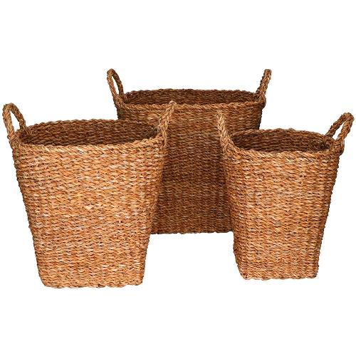 Conjunto de Cestas em Fibra Natural L`Hermitage 24428 Ovais com Alças – 3 Peças