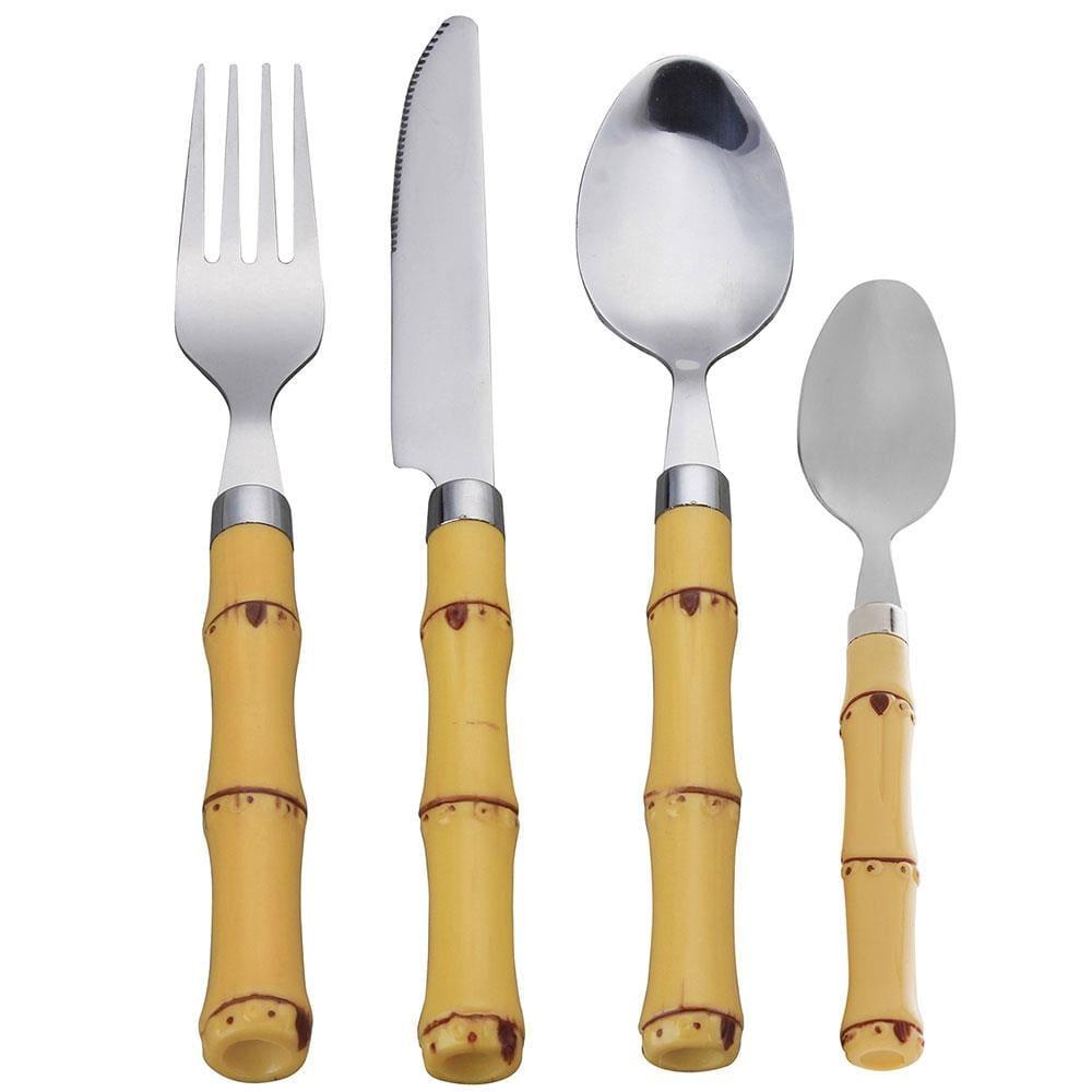 Faqueiro 24 Peças Wolff Bon Gourmet em Aço Inox com Cabo de Bambu - Prata/Amarelo - 1