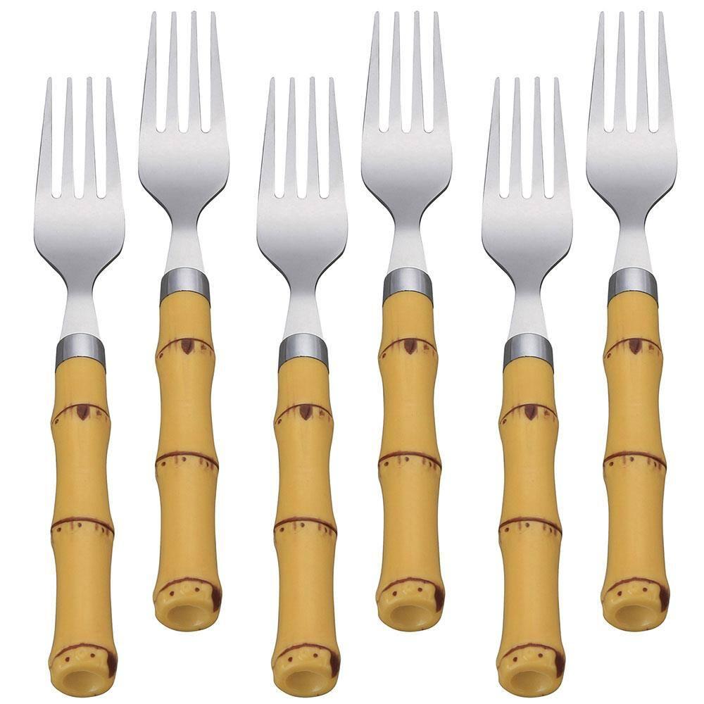 Faqueiro 24 Peças Wolff Bon Gourmet em Aço Inox com Cabo de Bambu - Prata/Amarelo - 2