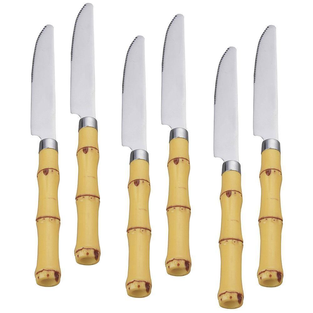 Faqueiro 24 Peças Wolff Bon Gourmet em Aço Inox com Cabo de Bambu - Prata/Amarelo - 3