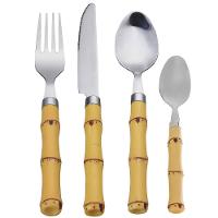 Faqueiro 24 Peças Wolff Bon Gourmet em Aço Inox com Cabo de Bambu - Prata/Amarelo - 1