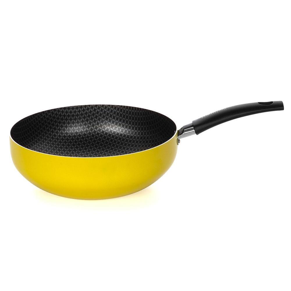 Frigideira Wok Amarela Multiflon com Cabo e Antiaderente - 24cm - 1