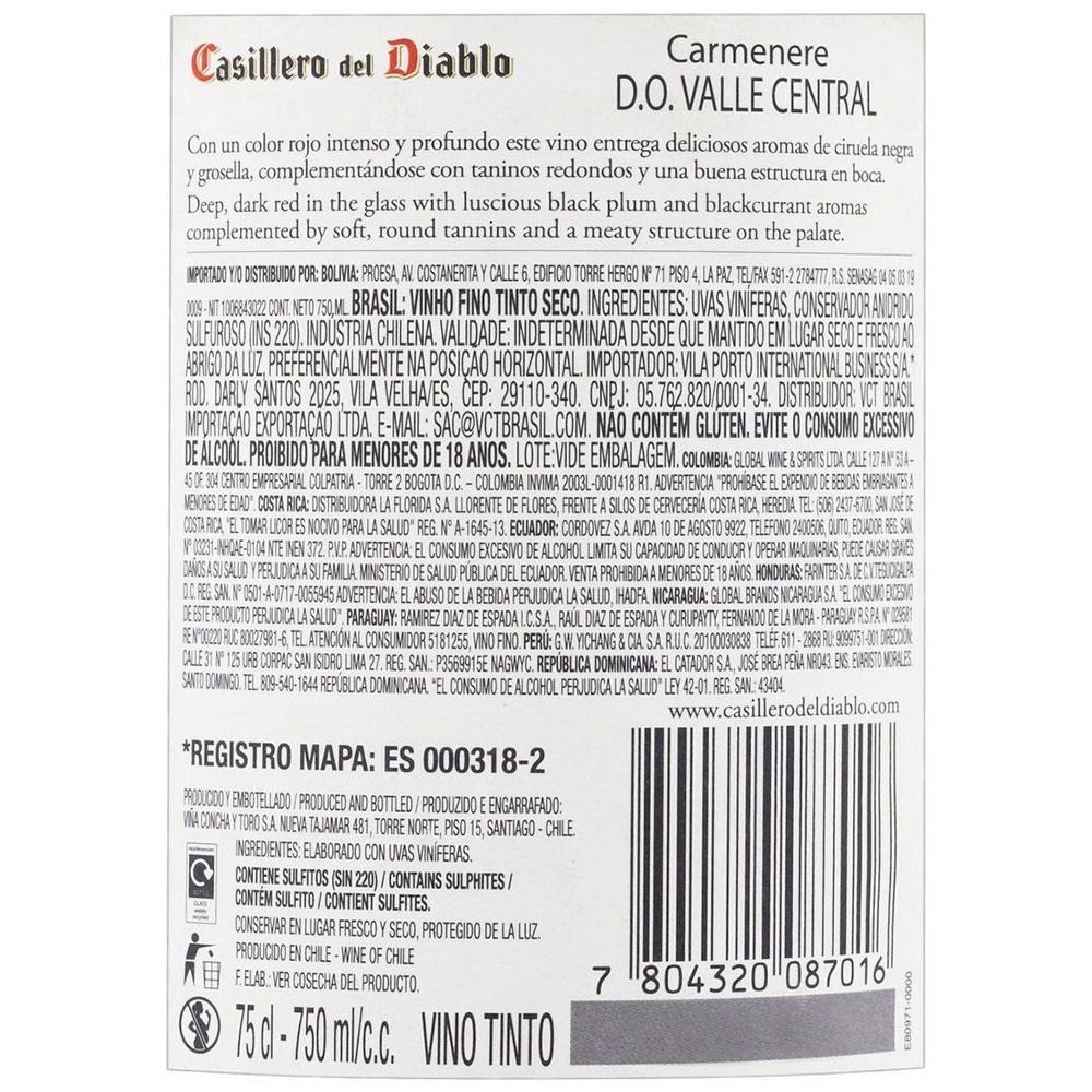 Vinho Tinto Seco Chileno Concha Y Toro Casillero del Diablo Carmenere - 750ml - 4