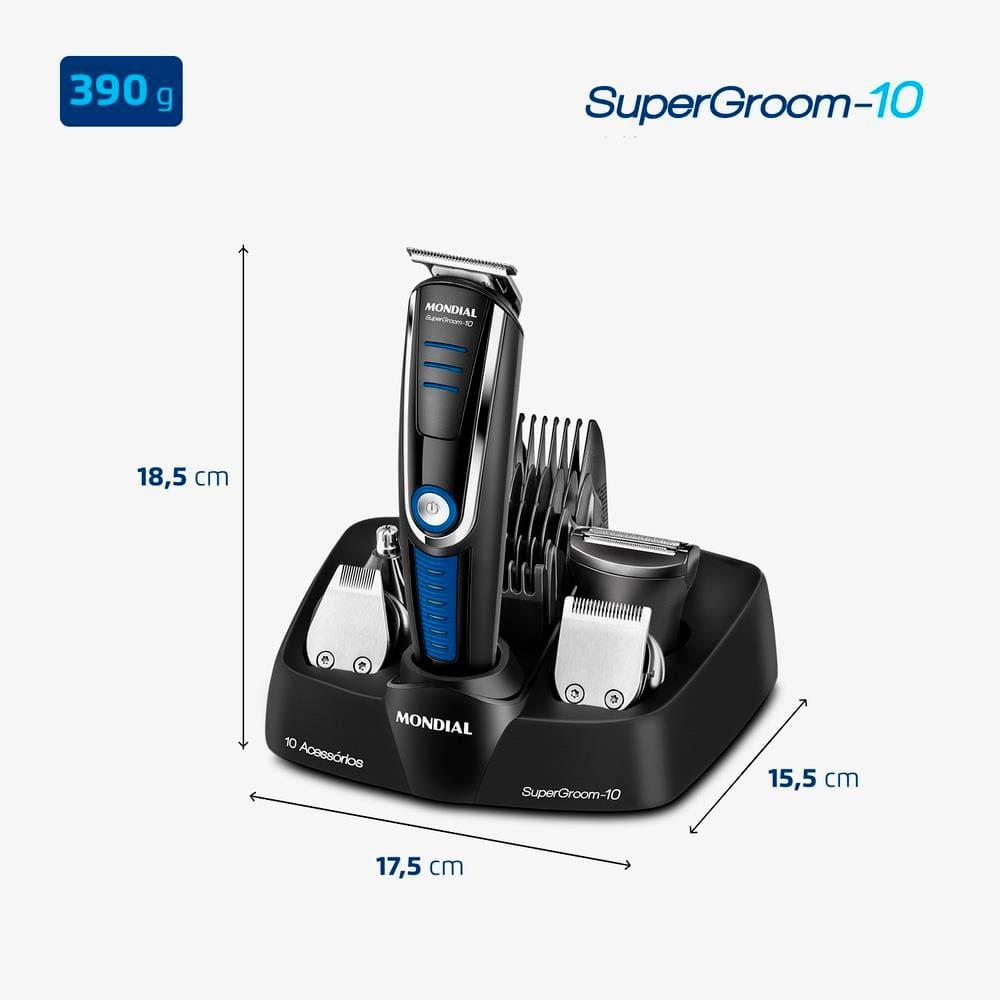 Aparador de Pelos Mondial Super Groom 10 em 1 BG-03 Sem Fio Preto/Azul - Bivolt - 7