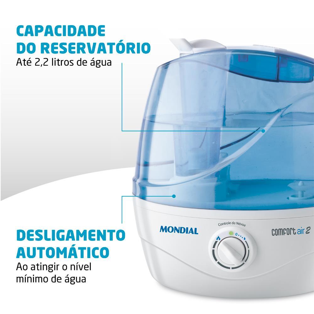 Umidificador de Ar Ultrassônico Mondial NUA-02 – Comfort Air 2 - 2,2 Litros Branco/Azul - Bivolt - 4