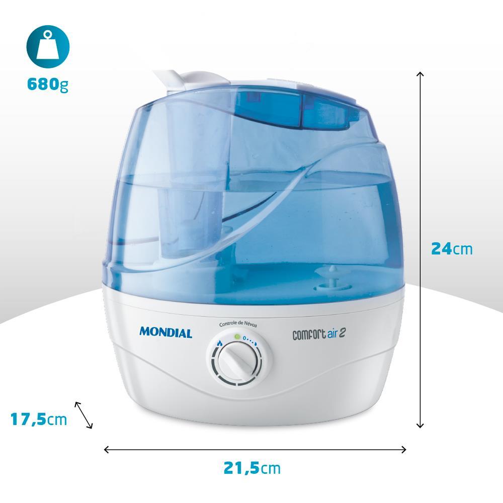 Umidificador de Ar Ultrassônico Mondial NUA-02 – Comfort Air 2 - 2,2 Litros Branco/Azul - Bivolt - 6