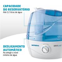 Umidificador de Ar Ultrassônico Mondial NUA-02 – Comfort Air 2 - 2,2 Litros Branco/Azul - Bivolt