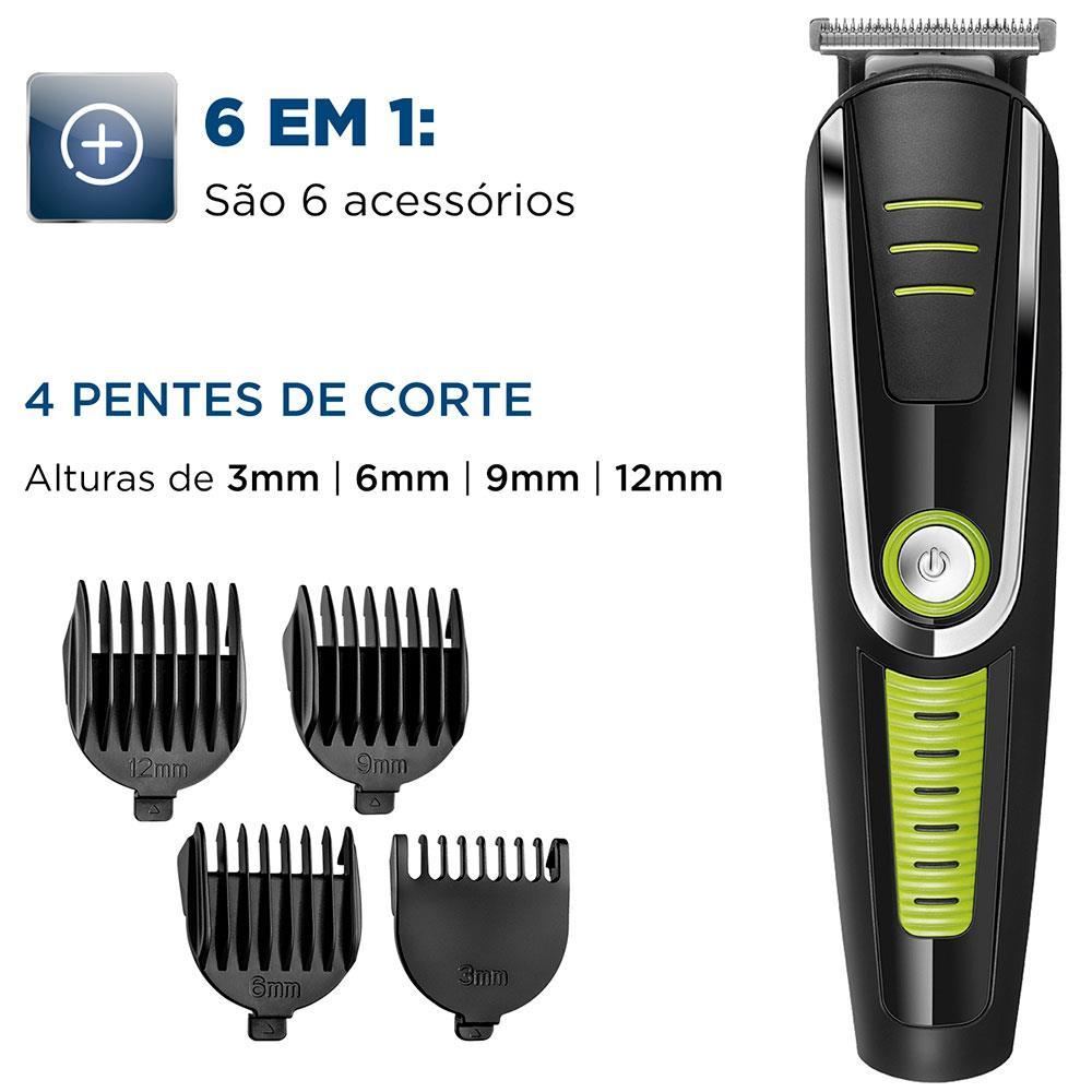 Aparador de Pelos Mondial Super Groom 6 em 1 BG-04 Sem Fio Preto/Verde - Bivolt - 2