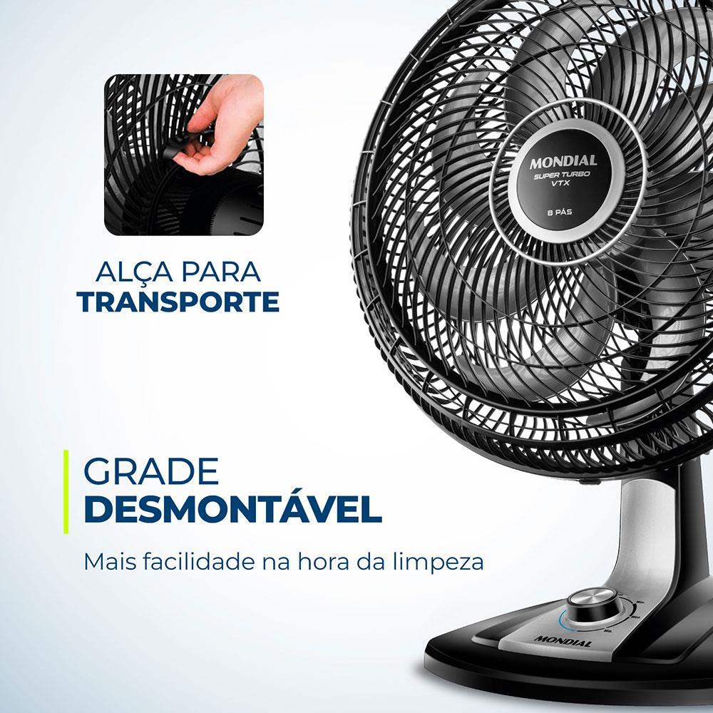 Ventilador de Mesa 40cm Mondial Super Turbo VTX-40-8P 8 Pás 3 Velocidades Preto - 5