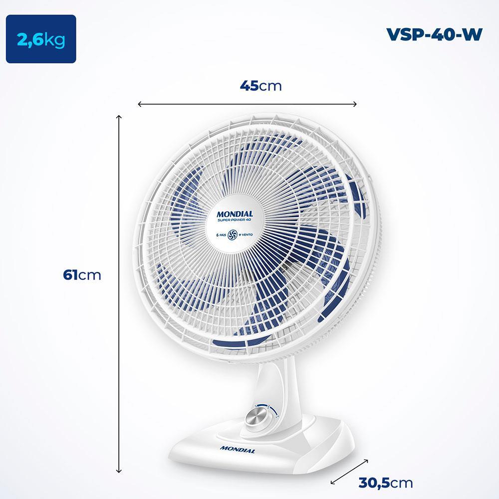 Ventilador de Mesa 40cm Mondial Super Power VSP40 W 6 Pás 3 Velocidades Branco - 6