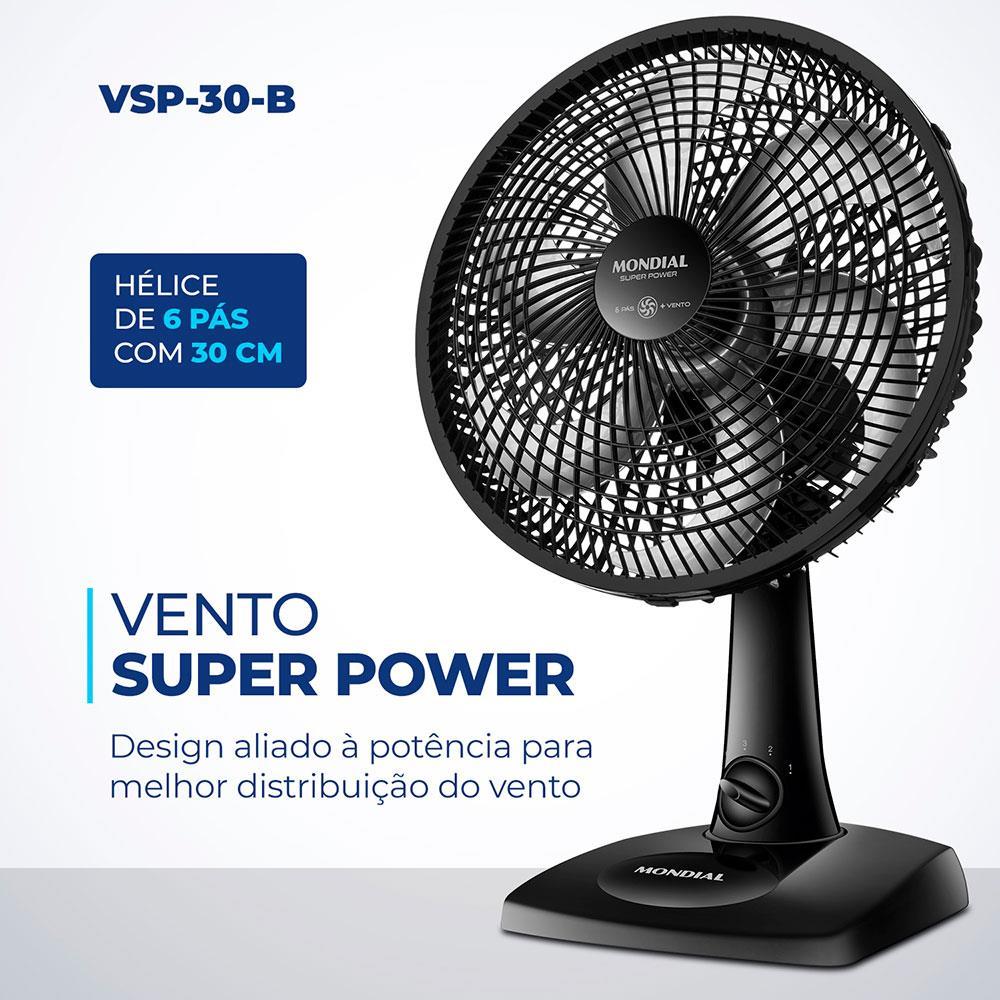 Ventilador de Mesa 30cm Mondial Super Power VSP-30-B 6 Pás 3 Velocidades - Preto - 2