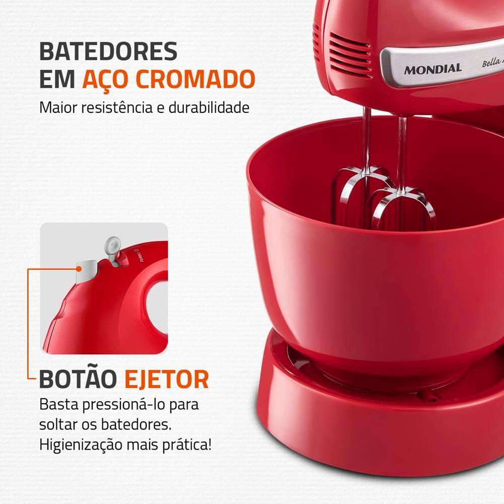 Batedeira Mondial Premium Vermelha Bella Massa Inox B-29 NP com 4 Velocidades e 500W - 4