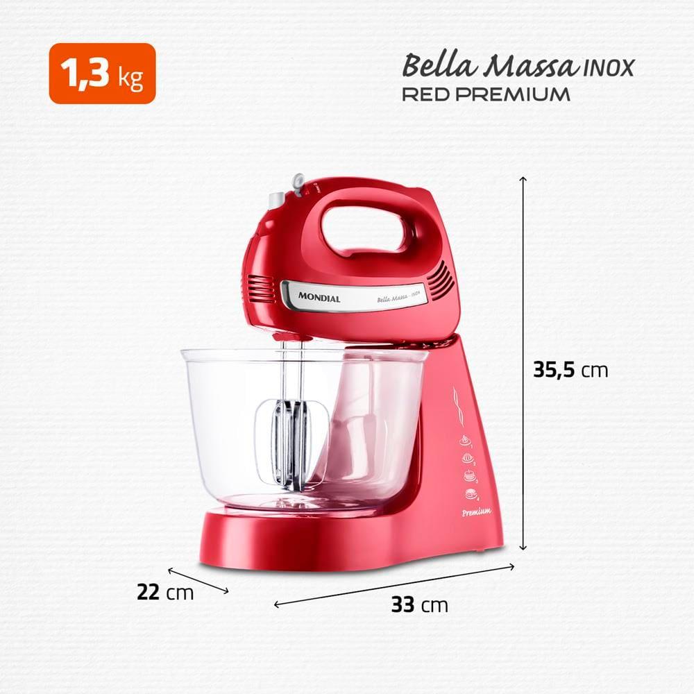 Batedeira Mondial Premium Vermelha Bella Massa Inox B-29 NP com 4 Velocidades e 500W - 8