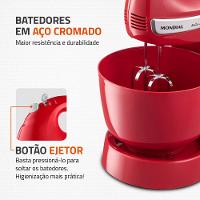 Batedeira Mondial Premium Vermelha Bella Massa Inox B-29 NP com 4 Velocidades e 500W