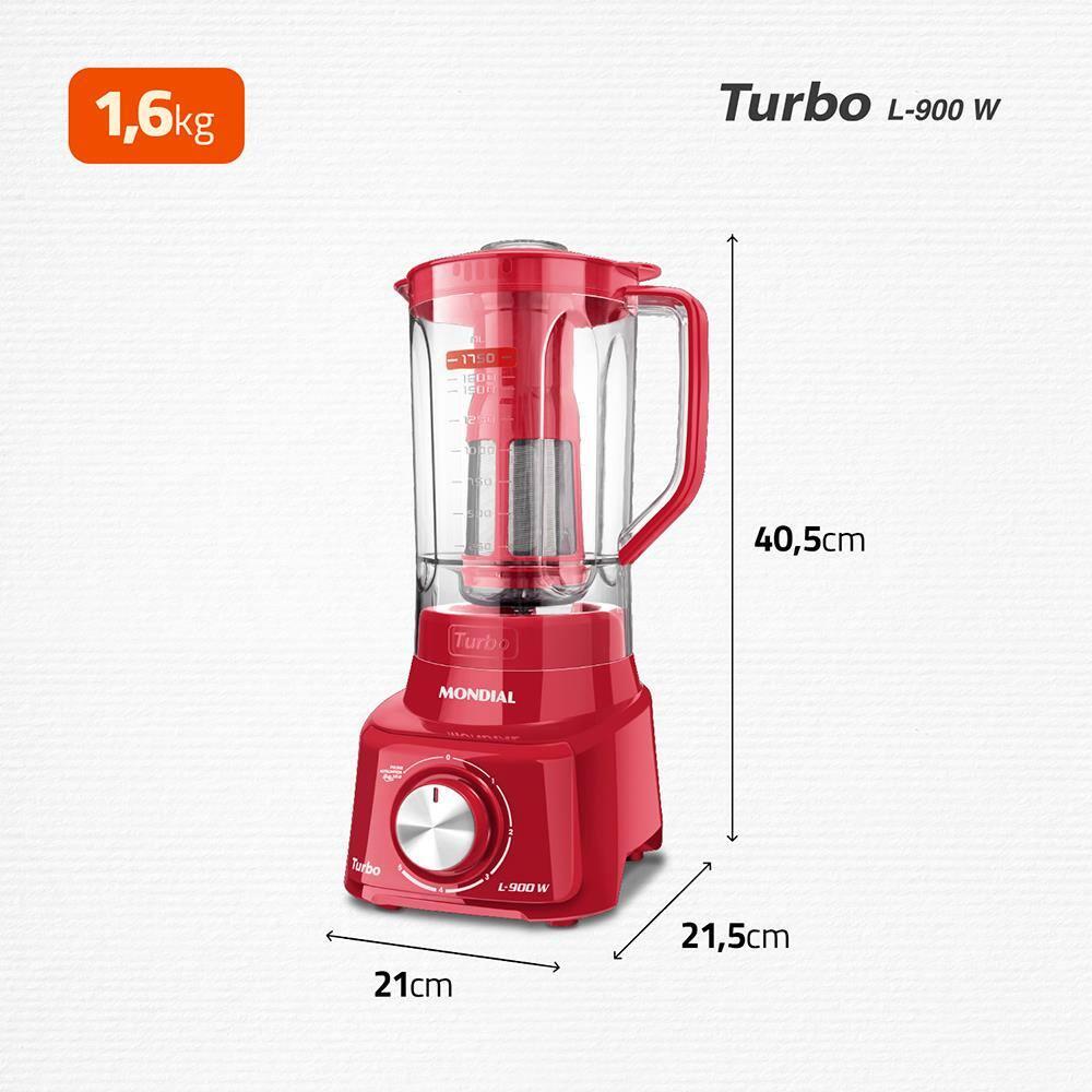 Liquidificador Mondial Turbo L900 Vermelho 900W com 5 Velocidades - 10