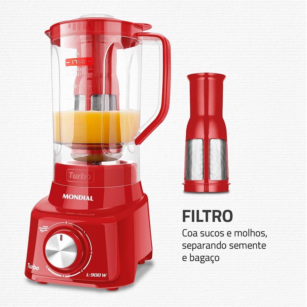 Liquidificador Mondial Turbo L900 Vermelho 900W com 5 Velocidades - 4