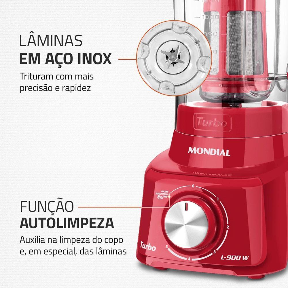 Liquidificador Mondial Turbo L900 Vermelho 900W com 5 Velocidades - 6