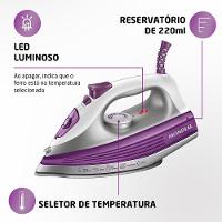 Ferro de Passar a Vapor Mondial FVN-01-P Spray e Base Cerâmica Diamante Branco/Roxo - 5