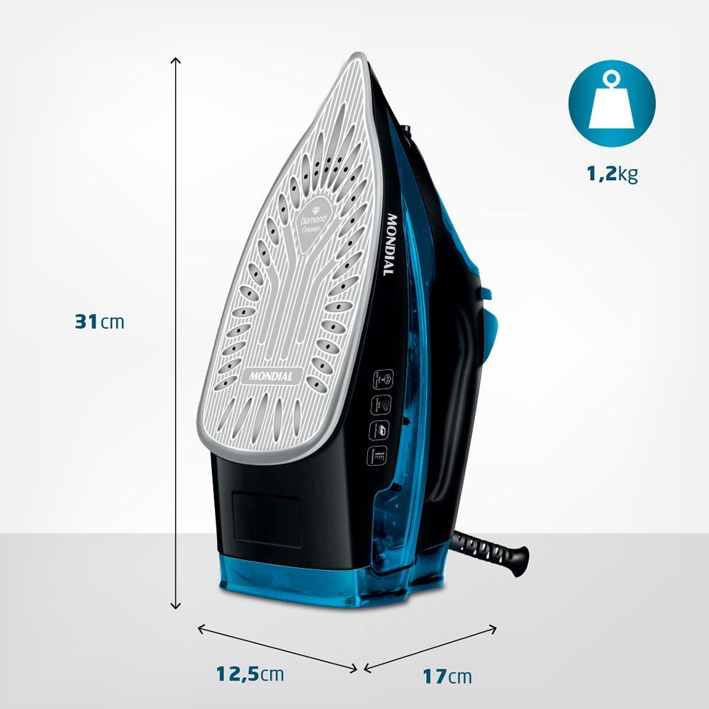 Ferro a Vapor Mondial F-53 com Spray – Preto/Azul - 7