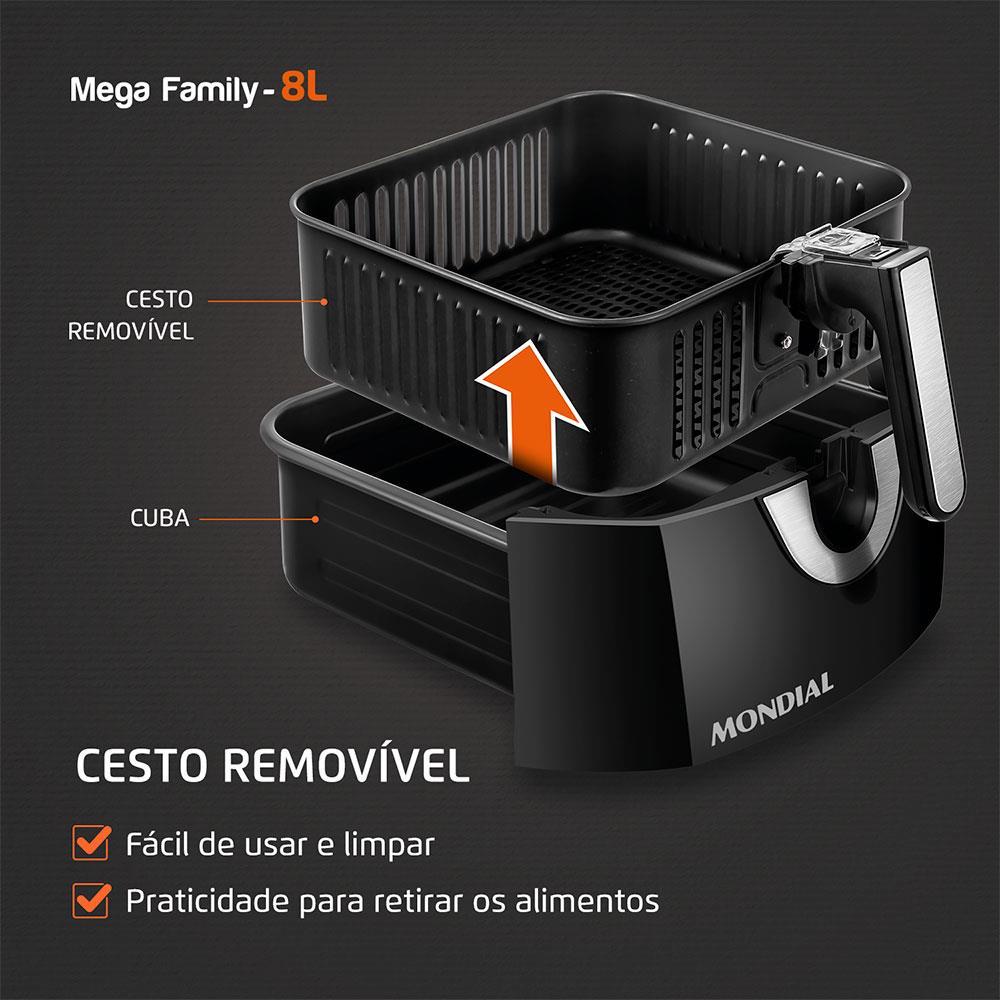 Fritadeira Elétrica Sem Óleo Air Fryer Mondial Mega Family AFN-80-BI 8L Preta/Inox - 4