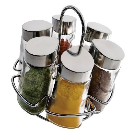 Porta Condimentos Euro Home Hexa 6 Peças – Inox/Transparente