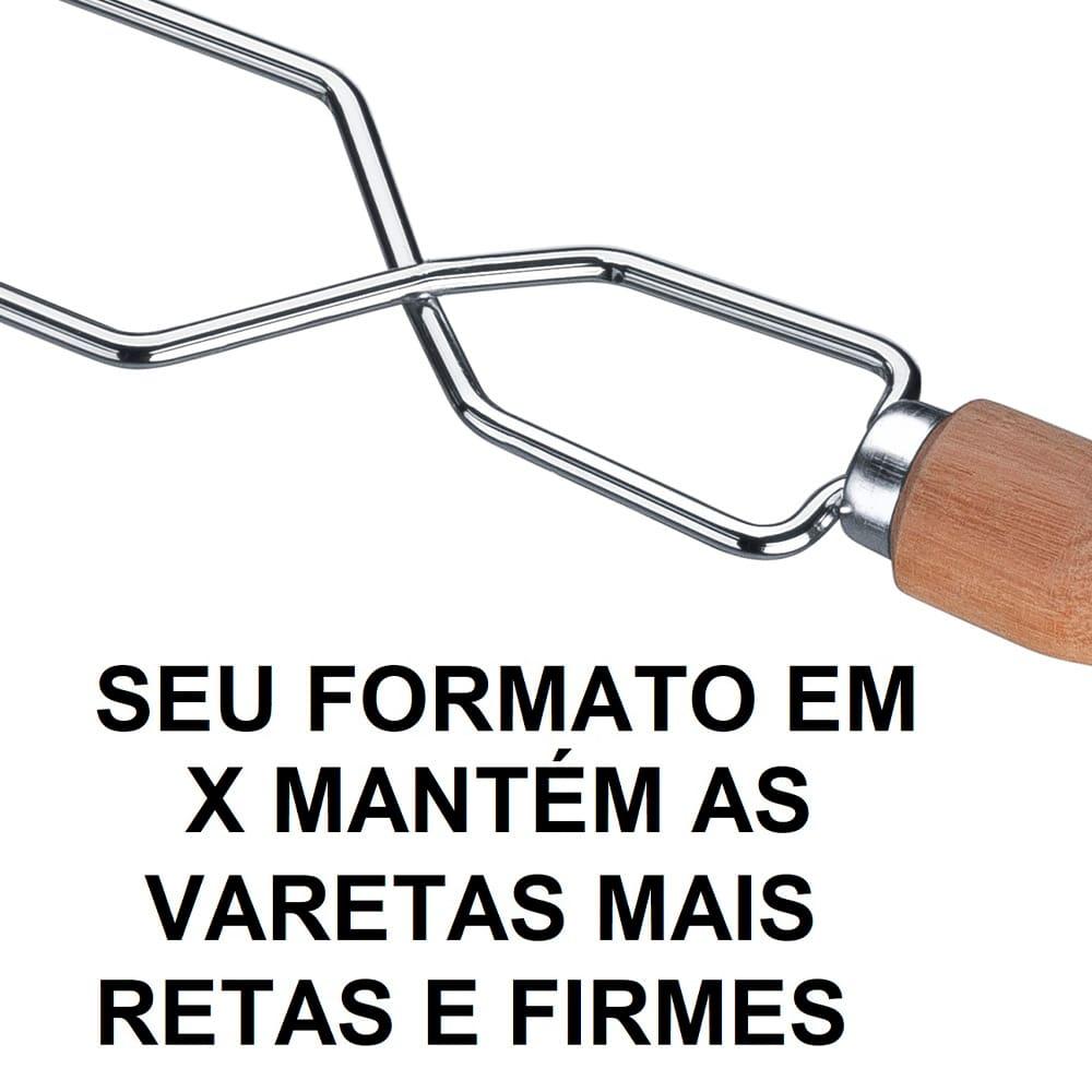 Espeto Duplo Utimil em Aço Cromado e Madeira - 85 cm - 3