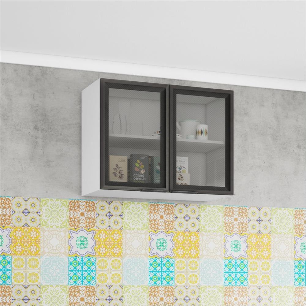 Armário Aéreo Bartira Rubi com 2 Portas de Vidro e 1 Prateleira - 80,1cm de largura - 1