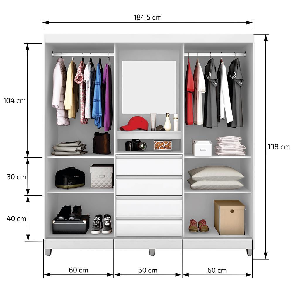 Guarda-Roupa Bartira Fortaleza II com Espelho, 2 Portas de Correr, 4 Gavetas - 184,5 cm de Largura - 5