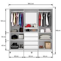 Guarda-Roupa Bartira Fortaleza II com Espelho, 2 Portas de Correr, 4 Gavetas - 184,5 cm de Largura - 5
