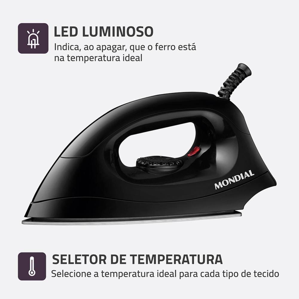 Ferro de Passar a Seco Mondial FSN-55-B Base em Alumínio Polido Preto - 3