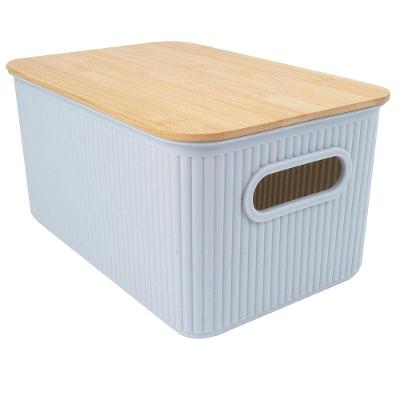 Cesta Retangular L`Hermitage com Tampa em Bambu e Alça 10x12x16cm - Cinza