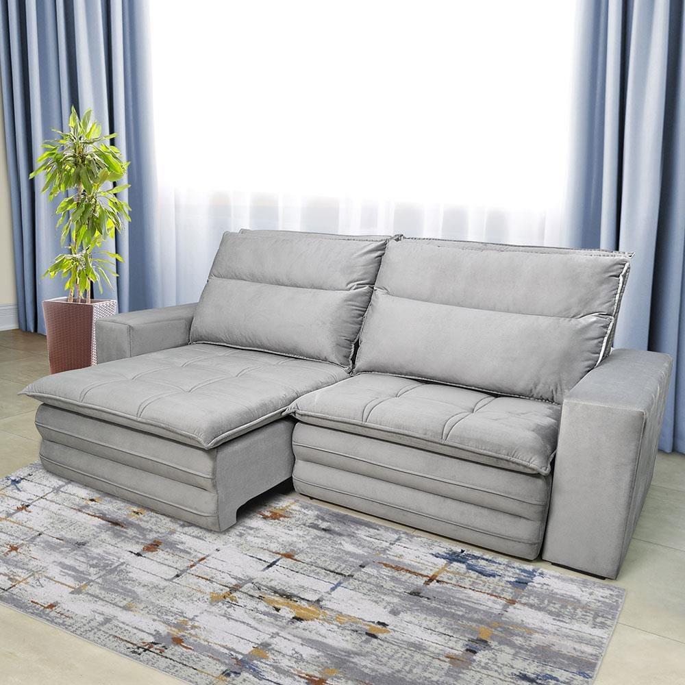 Sofá 5 Lugares Luizzi Colombo Retrátil, Reclinável e Revestido em Tecido Veludo Slim 250 cm Largura - 1
