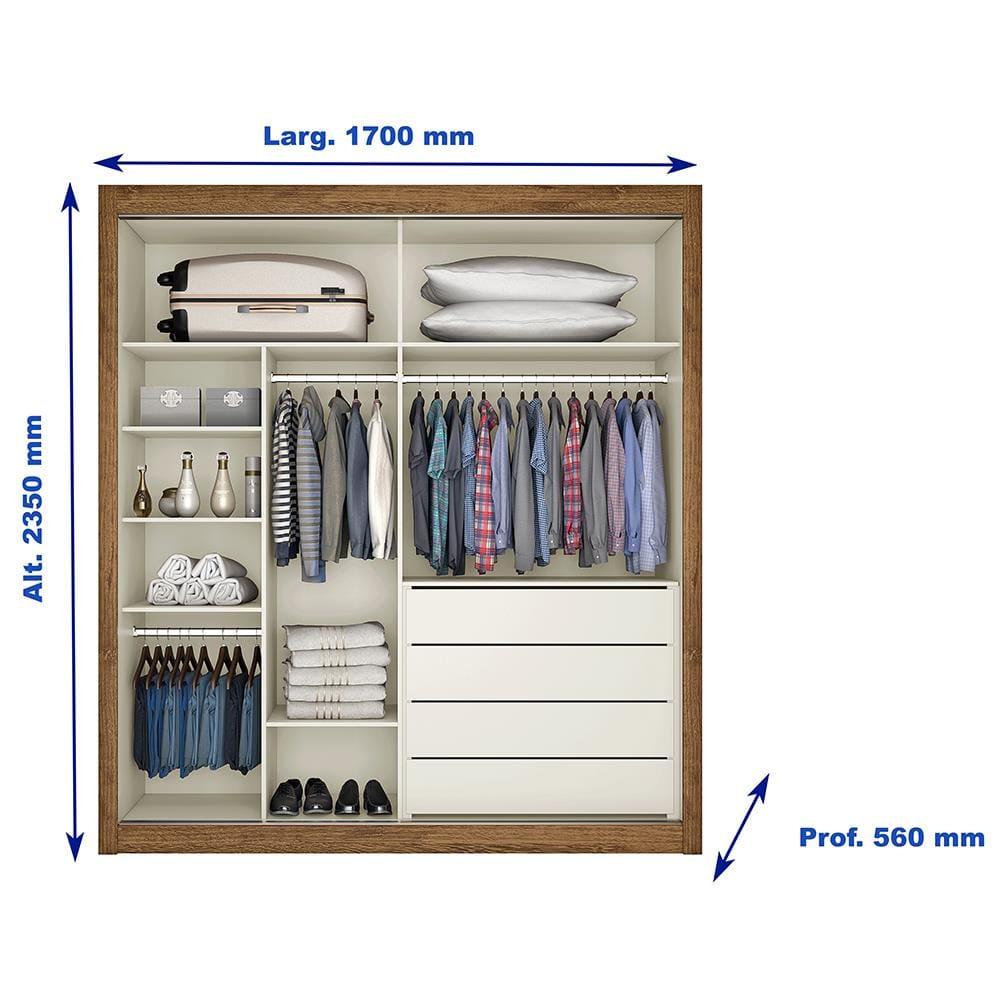 Guarda-Roupa Solteiro Móveis Europa Zurique Flex com Espelho 170cm Largura 2 Portas 4 Gavetas - 4