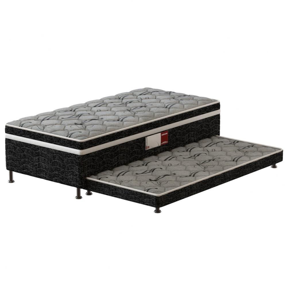 Cama Box Conjugada Solteiro Probel Platinum com Cama Auxiliar 43x88x188cm - Preta/Cinza - 1
