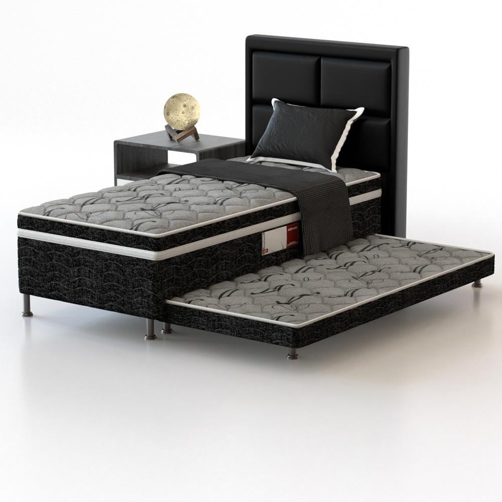 Cama Box Conjugada Solteiro Probel Platinum com Cama Auxiliar 43x88x188cm - Preta/Cinza - 2