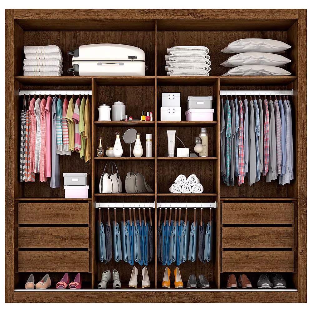 Guarda-Roupa Casal Mademarques Sevilha Flex com 228 cm Largura, 2 Portas, 6 Gavetas, 10 Prateleiras e Espelho - 5