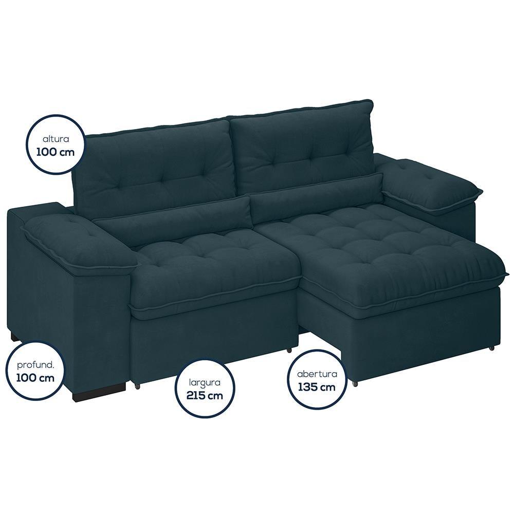 Sofá 3 Lugares Besthouse Arezzo com Assento Retrátil e Encosto Reclinável em Revestimento Suede Veludo 215 cm de Largura - 3