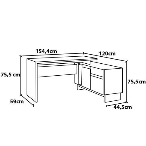 Mesa de Canto para Escritório Politorno Los Angeles com 1 Porta e 2 Gavetas - Preto/ Carvalho Claro - 6